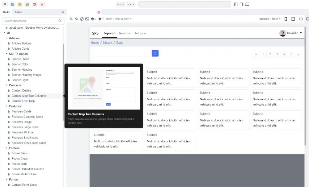 Component library and drag-drop functionality