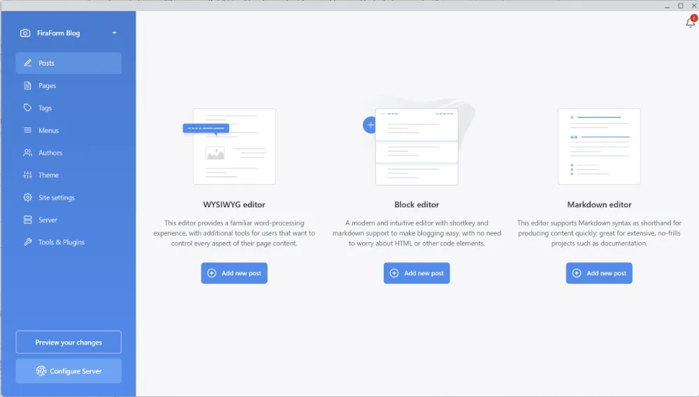 Publii desktop application interface