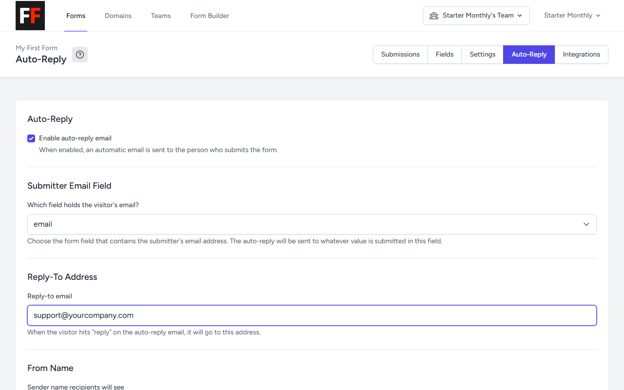 The Reply-to email input