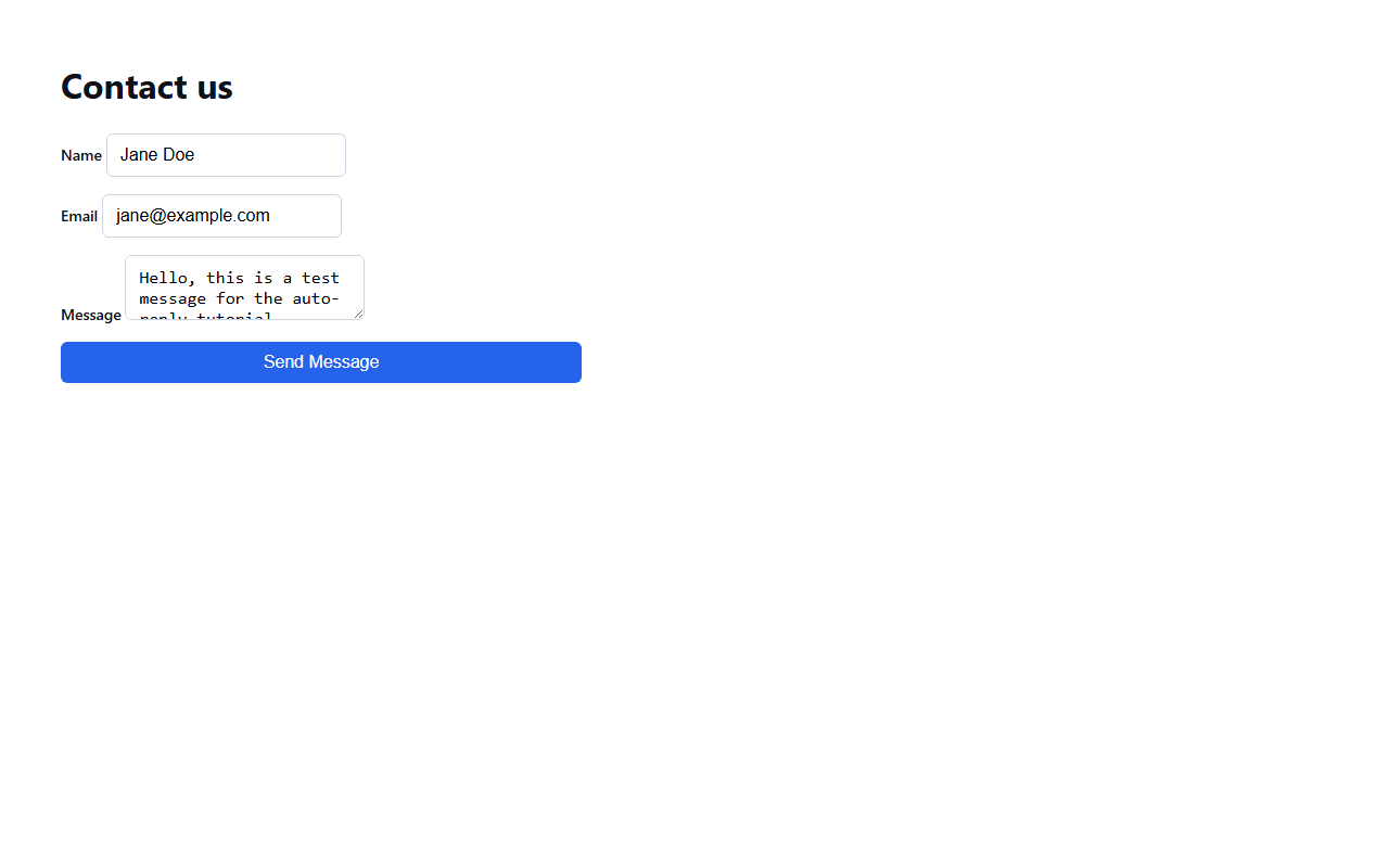 A simple Contact Us form on the front-end