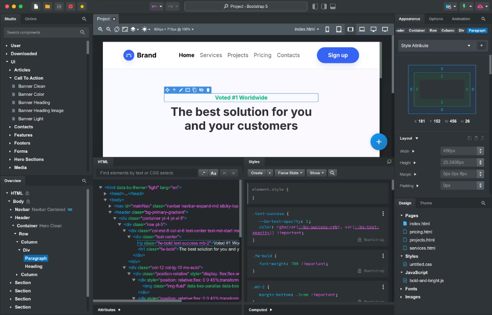 Bootstrap Studio visual interface for building static sites