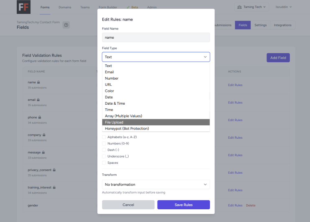 Form Validation in FiraForm
