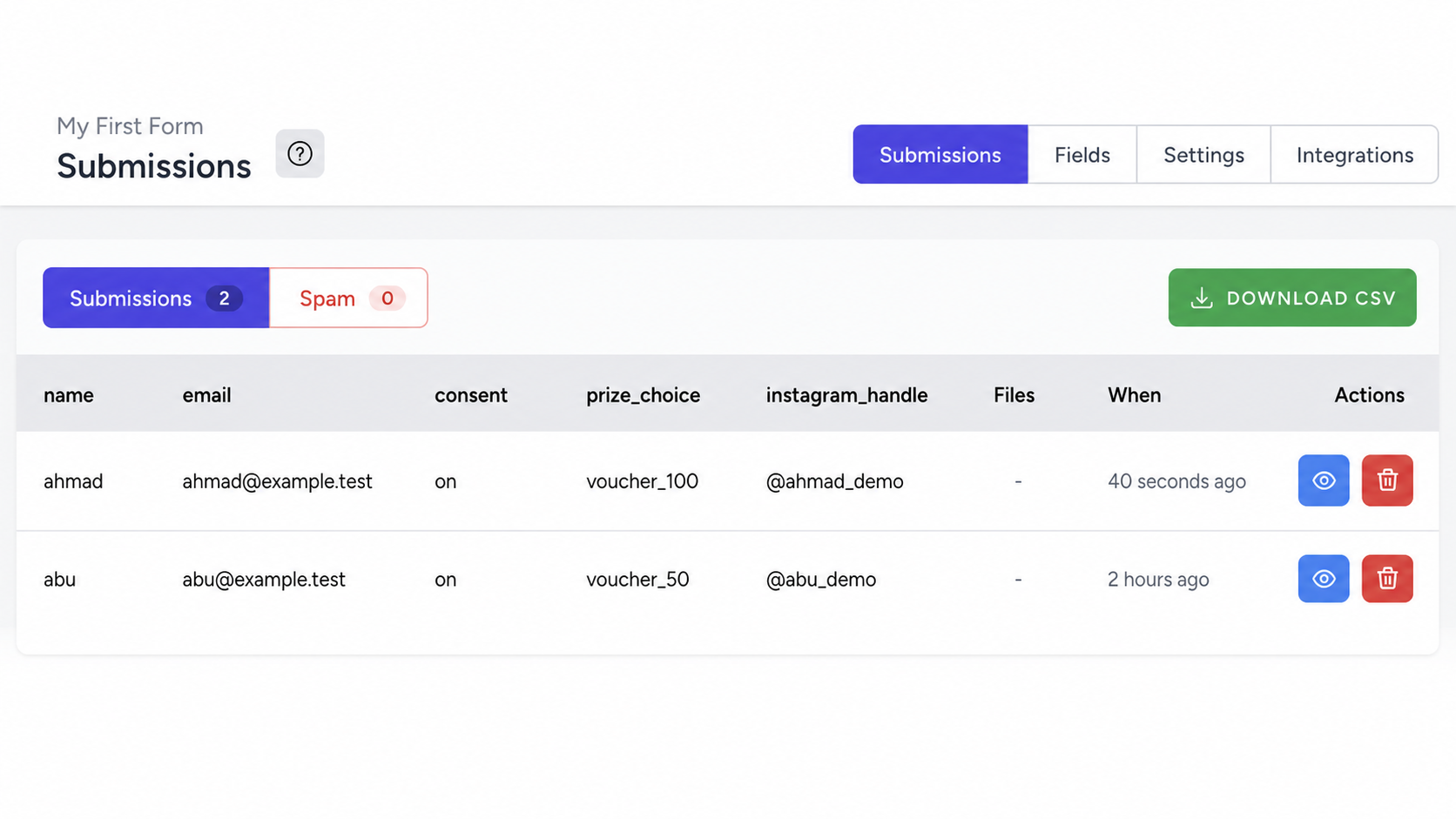 FiraForm keeps the original submission available for private admin handling.